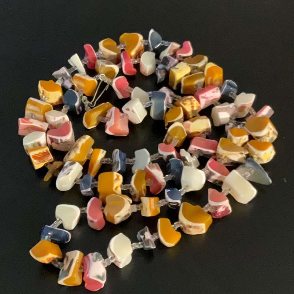 Vintage Multicolored Polished Stone Bead Necklace